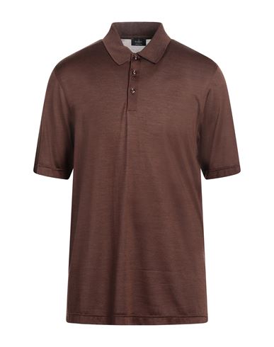 Barba Napoli Man Polo Shirt Brown Size 44 Silk