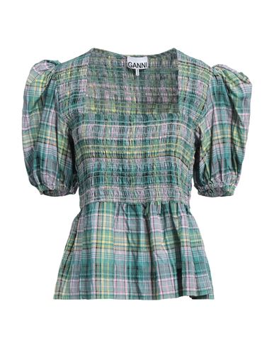 Shop Ganni Woman Top Green Size 8/10 Cotton, Polyester, Polyamide