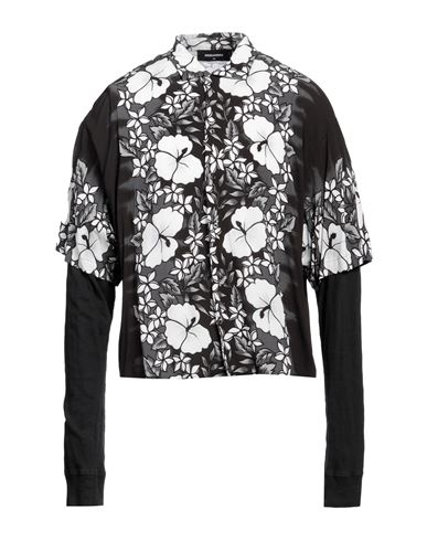 Dsquared2 Double-layered Bowling Shirt With Floral Pattern In Black