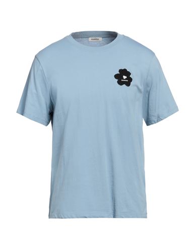 Shop Sandro Man T-shirt Slate Blue Size S Cotton, Elastane, Acrylic, Wool