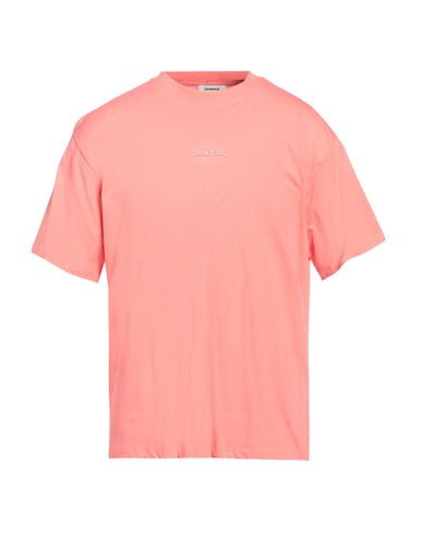Shop Sandro Man T-shirt Coral Size Xl Cotton, Elastane In Red