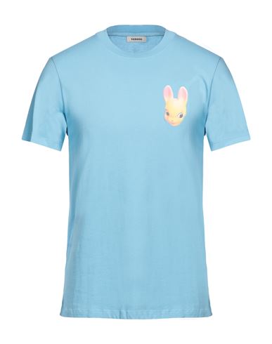 Shop Sandro Man T-shirt Azure Size M Cotton, Elastane In Blue