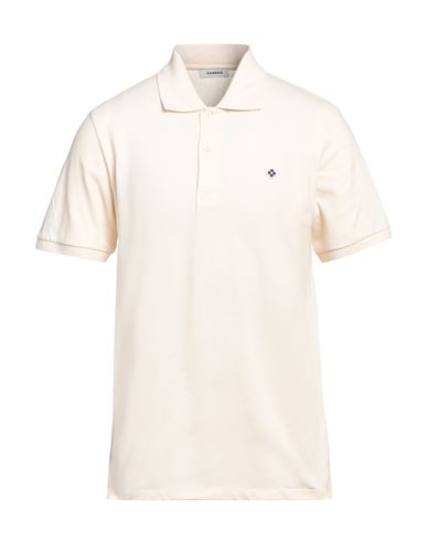 Shop Sandro Man Polo Shirt Cream Size L Cotton In White
