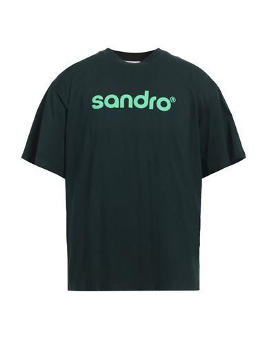 Shop Sandro Man T-shirt Dark Green Size Xl Cotton, Elastane