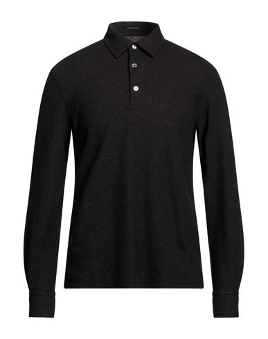Shop Zegna Man Polo Shirt Dark Brown Size 42 Cotton, Cashmere, Calfskin