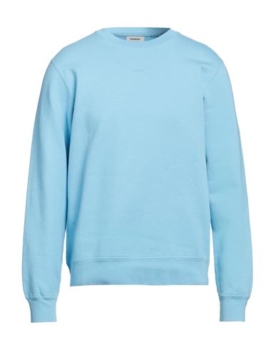 Shop Sandro Man Sweatshirt Sky Blue Size Xl Cotton, Elastane