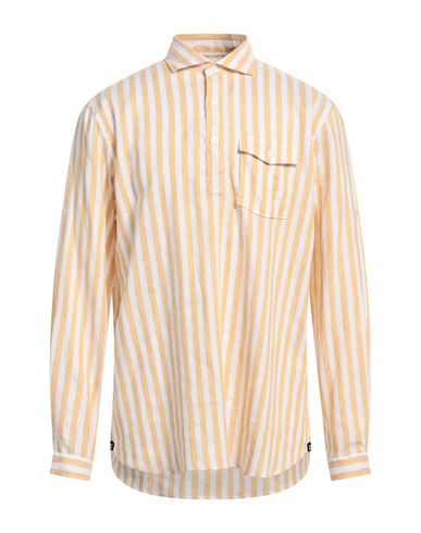 Shop Lardini Man Shirt Ocher Size Xl Linen In Yellow