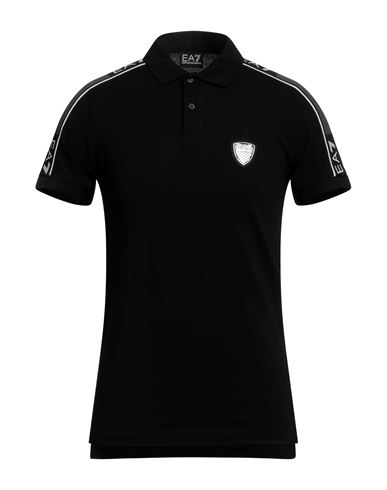 Ea7 Man Polo Shirt Black Size Xxl Cotton, Elastane