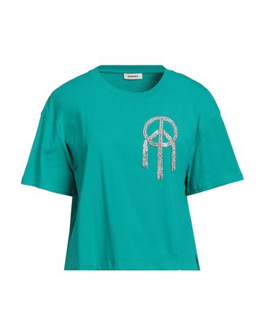 Shop Sandro Woman T-shirt Turquoise Size 4 Cotton, Glass, Brass In Blue