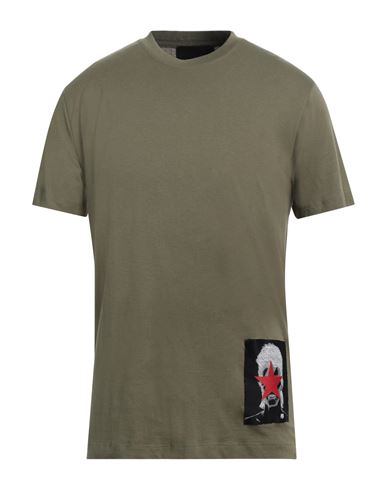 Shop John Richmond Man T-shirt Military Green Size Xxl Cotton