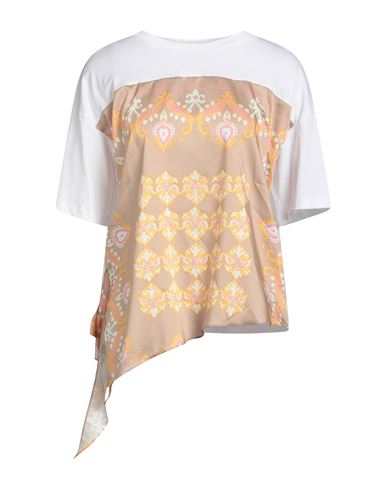 Sandro Knotted Printed Satin And Cotton-jersey T-shirt In Beige