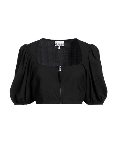 Shop Ganni Woman Top Black Size 8/10 Ecovero Viscose, Recycled Polyester, Elastane