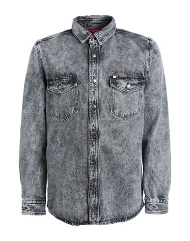 Shop Hugo Man Denim Shirt Grey Size L Cotton