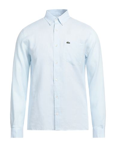 Shop Lacoste Man Shirt Sky Blue Size 14 ½ Linen