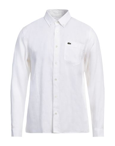 Shop Lacoste Man Shirt Ivory Size 14 ½ Linen In White