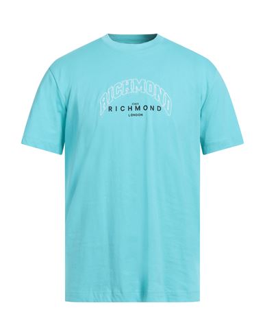 Shop John Richmond Man T-shirt Turquoise Size Xl Cotton In Blue