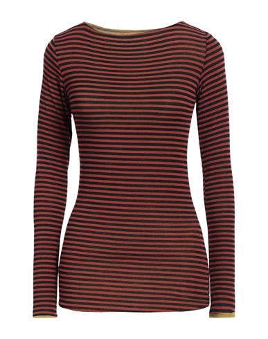 Brand Unique Woman T-shirt Rust Size 2 Viscose, Polyamide, Elastane, Cashmere In Red