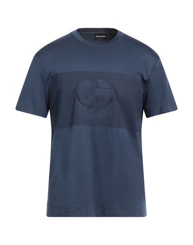 Shop Giorgio Armani Man T-shirt Navy Blue Size 44 Cotton, Viscose
