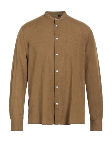 Shop Liu •jo Man Man Shirt Khaki Size 17 ½ Lyocell, Linen, Cotton In Beige
