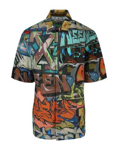 OFF-WHITE OFF-WHITE NEEN ALLOVER SHORT SLEEVE SHIRT MAN SHIRT MULTICOLORED SIZE L POLYAMIDE