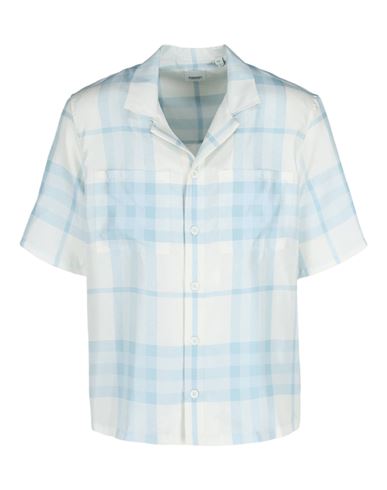 Burberry Check-print Silk Shirt Man Shirt Blue Size L Silk In White
