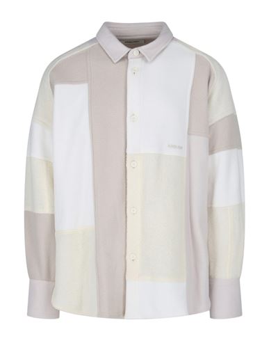 Ambush Patchwork Shirt Jacket Man Shirt White Size M Polyester, Wool, Viscose