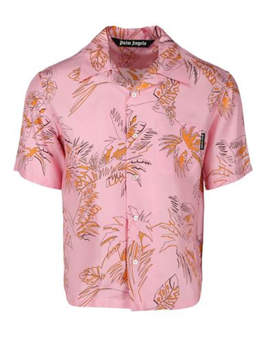Shop Palm Angels Abstract Palms Bowling Shirt Man Shirt Pink Size 38 Silk