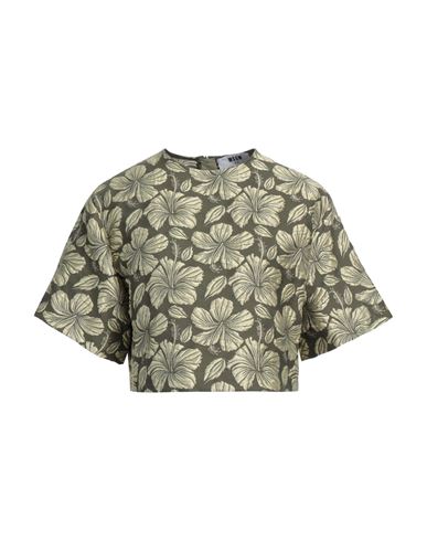 Msgm Woman Top Military Green Size 8 Cotton, Polyester, Polyamide In Green
