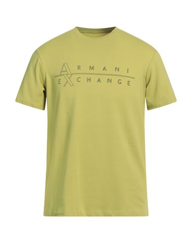 Armani Exchange Man T-shirt Lime Green Size L Cotton, Elastane In Green