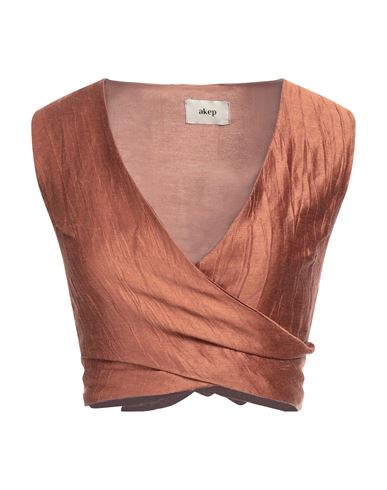Shop Akep Woman Top Tan Size 8 Linen, Polyester In Brown
