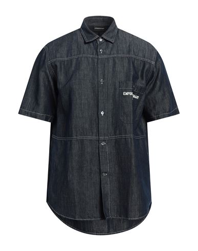 Shop Emporio Armani Man Denim Shirt Blue Size L Cotton, Linen