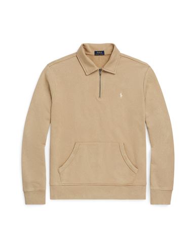 Shop Polo Ralph Lauren Loopback Fleece Quarter-zip Sweatshirt Man Sweatshirt Beige Size L Cotton