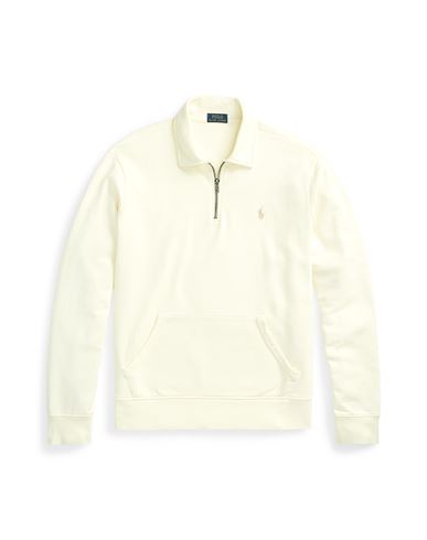 Shop Polo Ralph Lauren Loopback Fleece Quarter-zip Sweatshirt Man Sweatshirt Cream Size L Cotton In White