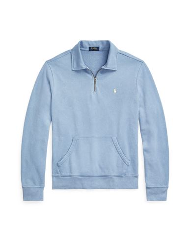 Shop Polo Ralph Lauren Loopback Fleece Quarter-zip Sweatshirt Man Sweatshirt Light Blue Size L Cotton