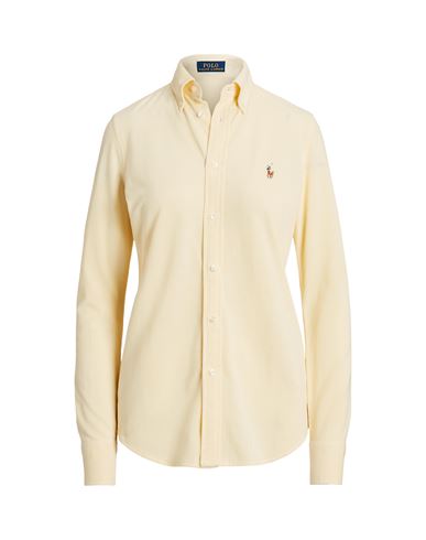 Shop Polo Ralph Lauren Slim Fit Knit Cotton Oxford Shirt Woman Shirt Light Yellow Size L Cotton