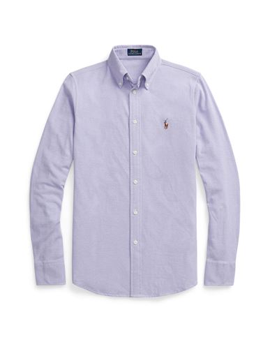 Shop Polo Ralph Lauren Slim Fit Knit Cotton Oxford Shirt Woman Shirt Lilac Size L Cotton In Purple