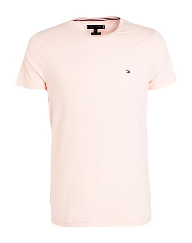 Shop Tommy Hilfiger Man T-shirt Pastel Pink Size Xl Cotton, Elastane