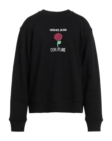 Versace Jeans Couture Man Sweatshirt Black Size M Cotton, Elastane In Black