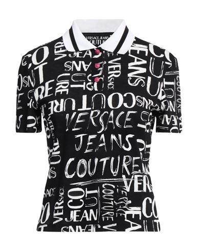 Versace Jeans Couture Woman Polo Shirt Black Size S Cotton, Polyester, Polyamide, Elastane In Black