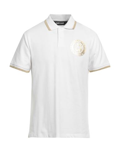 Just Cavalli Man Polo Shirt White Size Xs Cotton, Viscose, Polyamide, Elastane In White