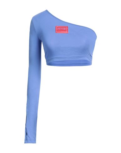 Shop Versace Jeans Couture Woman Top Azure Size 12 Cotton, Elastane In Blue