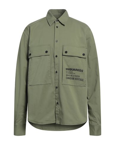 Dsquared2 Man Shirt Military Green Size 42 Cotton, Elastane In Green