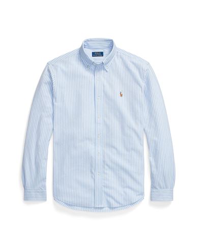 Shop Polo Ralph Lauren Striped Knit Oxford Shirt Man Shirt Light Blue Size L Cotton