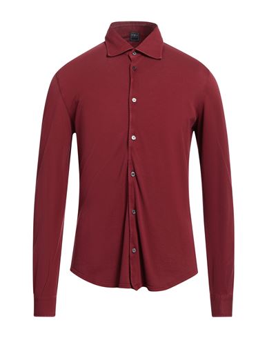Shop Fedeli Man Shirt Burgundy Size 46 Cotton In Red