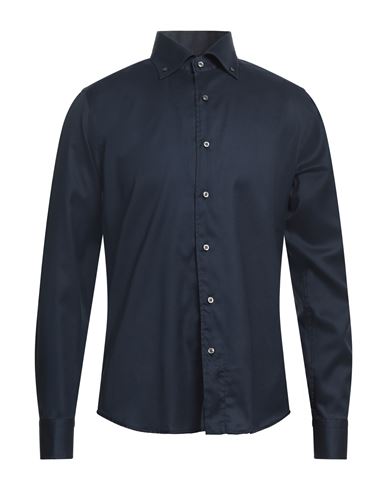 Shop Ghirardelli Man Shirt Navy Blue Size 16 ½ Cotton, Elastane