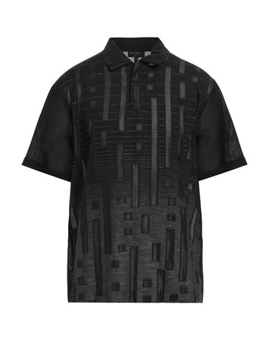 Shop Emporio Armani Man Polo Shirt Black Size S Wool, Polyester, Linen, Silk