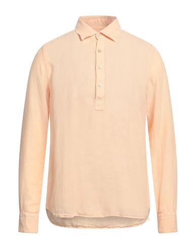 Shop Ghirardelli Man Shirt Apricot Size 17 Linen In Orange