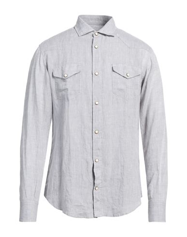 Shop Eleventy Man Shirt Light Grey Size 15 ¾ Linen