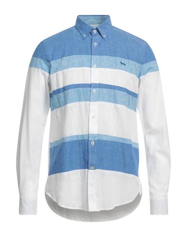 Harmont & Blaine Man Shirt Blue Size 3xl Linen, Cotton In Blue