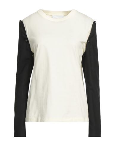 Erika Cavallini Woman T-shirt Cream Size 12 Cotton, Polyester, Wool, Elastane In Black